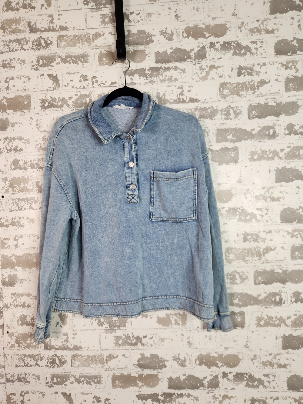 Jane and Delancey Light Wash Denim Pullover Sweatshirt